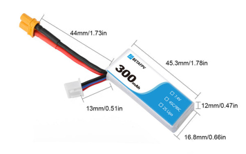 LiPo-аккумулятор BetaFPV 300mAh 2S 45C фото 3